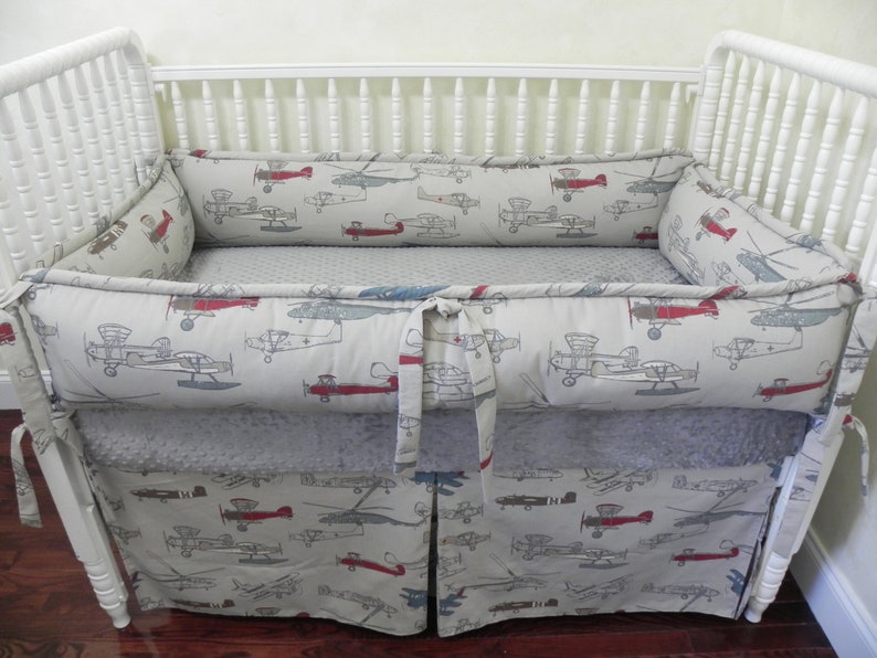 Airplane Crib Bedding Set Logan Boy Baby Bedding Airplane Etsy