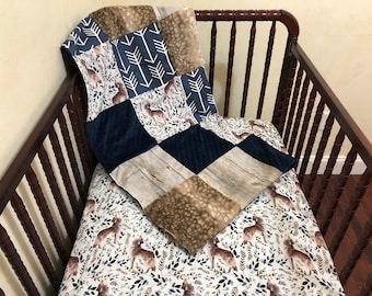 Woodland Patchwork Blanket, Wolf Baby Blanket,  Wolf Crib Sheet, Woodland Crib Bedding
