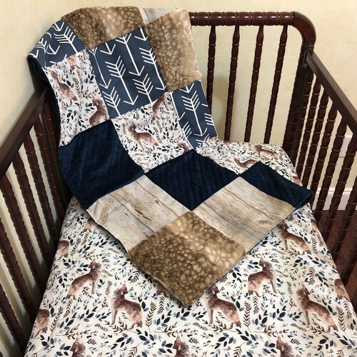 Woodland Patchwork Blanket Wolf Baby Blanket Wolf Crib Etsy