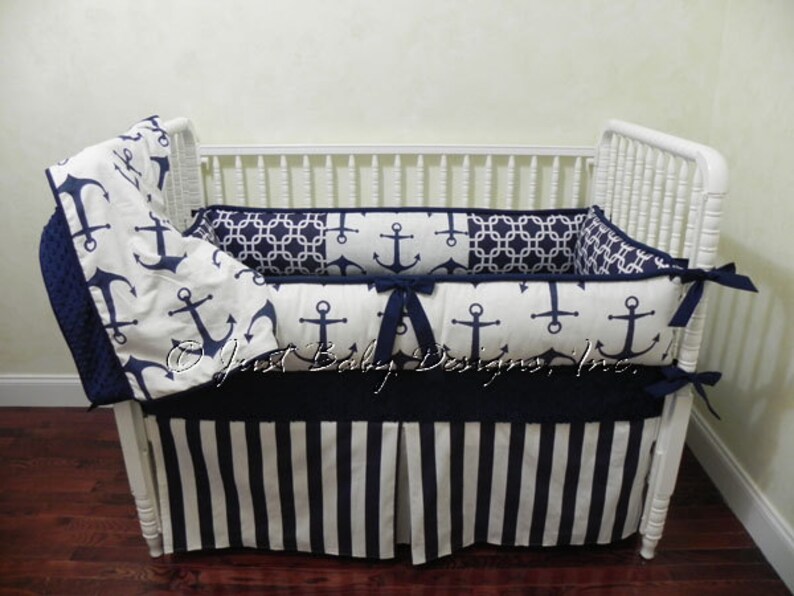 Nautical Baby Bedding Set Harbor Boy Crib Navy Anchors Stripes Bumper