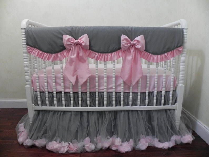 Baby Girl Crib Bedding Set Giselle Gray And Pink Ballerina Etsy