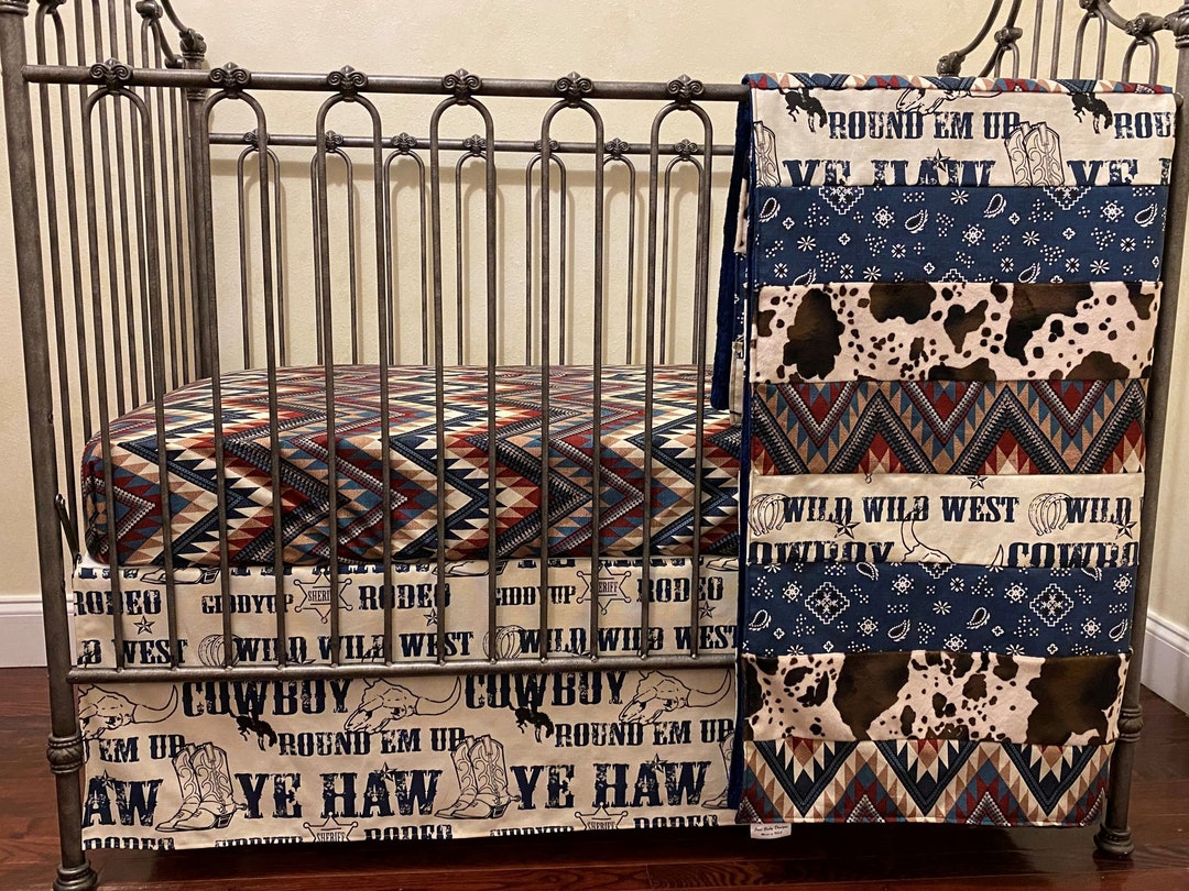 Cowboy Baby Bedding, Western Crib Bedding, Boy Baby Bedding Set, Navy
