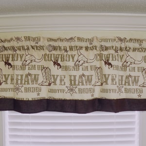 Cowboy Nursery Window Valance - Cowboy Rodeo Print with Solid Brown