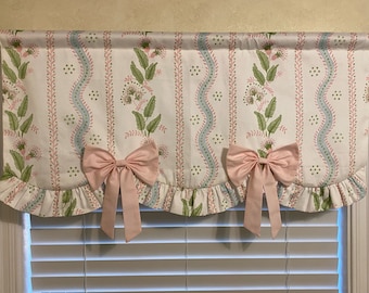 Floral Stripe Scalloped Nursery Valance with Ruffle and Bows