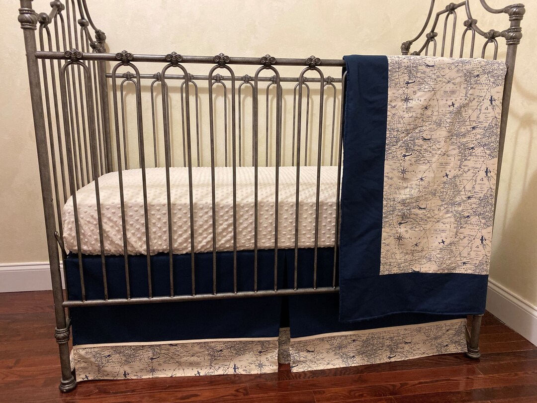Airplane Crib Bedding, Boy Baby Bedding, Navy and Cream Crib Bedding, Baby Boy Crib Bedding Etsy