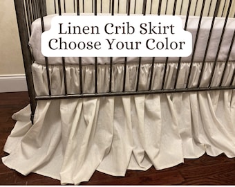 Custom Linen Blend Crib Skirt, Tailored Single Pleat Skirt, Double Pleated Skirt, Gathered Crib Skirt