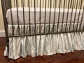 Baby Boy Crib Bedding, White and Soft Dusty Blue and Green Stripes Gathered Crib Skirt
