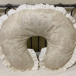 Nursing Pillow Cover with Ruffle, Natural Toile with Ivory Ruffle Nursing Pillow Cover, Breastfeeding Pillow Cover