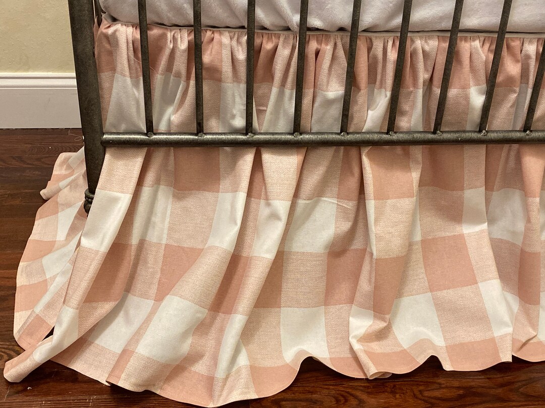 Custom Plaid Cotton Crib Skirt, Gathered Crib Skirt, Mini Crib Skirt