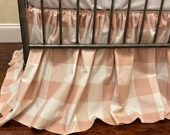 13 Colors Plaid Cotton Crib Skirt, Gathered Crib Skirt, Mini Crib Skirt, Baby Boy, Baby Girl, Gender Neutral Crib Skirt, Choose Your Color