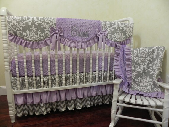 lavender and gray crib bedding