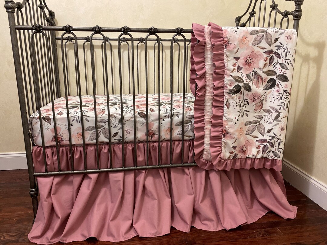 Baby Girl Floral Crib Bedding Set, Girl Baby Bedding, Rose Pink, Mauve
