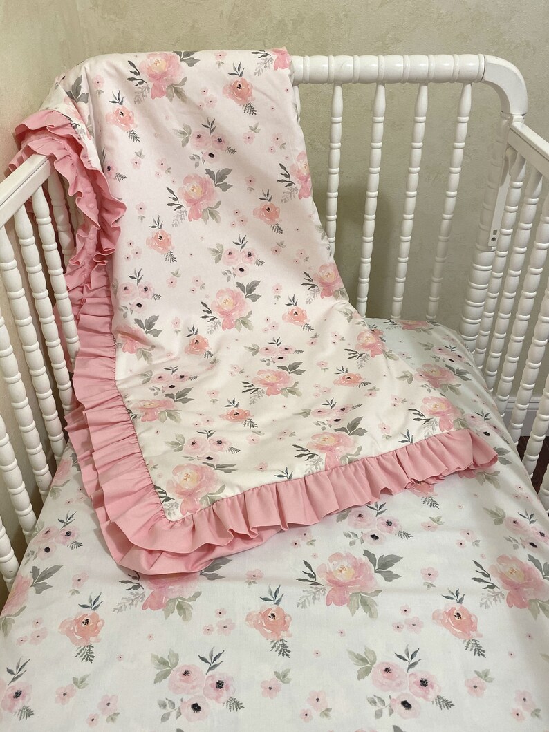 Baby Girl Pink Floral Crib Bedding Pink Blush Roses Baby Etsy