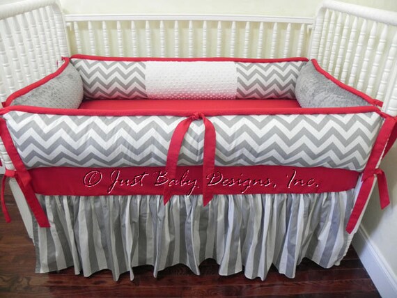 Gray And Red Boy Crib Bedding Set Alex Custom Baby Bedding Etsy