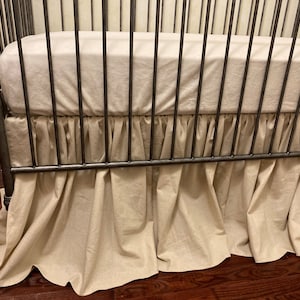 Girl Crib Bedding, Natural Linen Crib Skirt,  Minky Crib Sheet, Personalized Baby Blanket