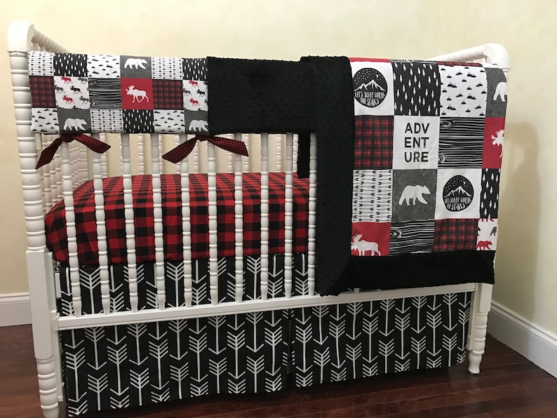 Moose and Bears Baby Boy Crib Bedding Black Arrows Red and Etsy