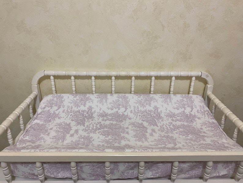 Lavender Toile Changing Pad Cover, Baby Bedding Nursery Accessories, Baby Shower Gift image 1