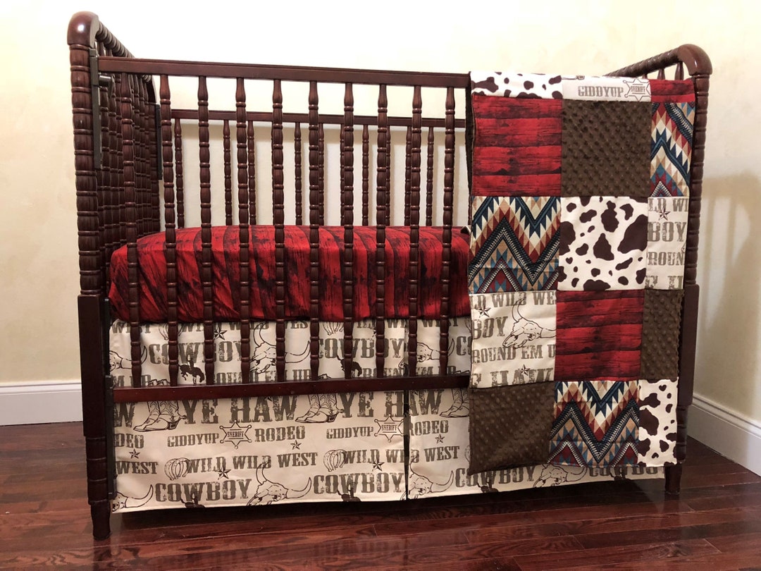 Western Crib Bedding Set, Cowboy Baby Bedding, Red, Brown, Cream Baby Crib Bedding, Cowboy Crib