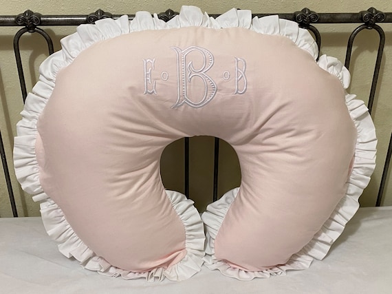 Ruffled Nursing Pillow Cover: Pale Pink or Blue Cotton