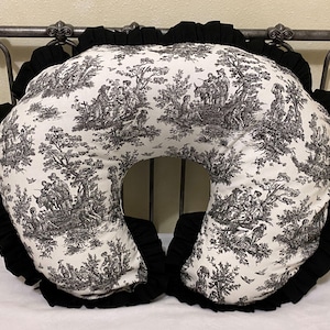 Nursing Pillow Cover with Ruffle, Black Toile Nursing Pillow Cover, Breastfeeding Pillow Cover