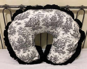 Black Toile Nursing Pillow Cover with Ruffle