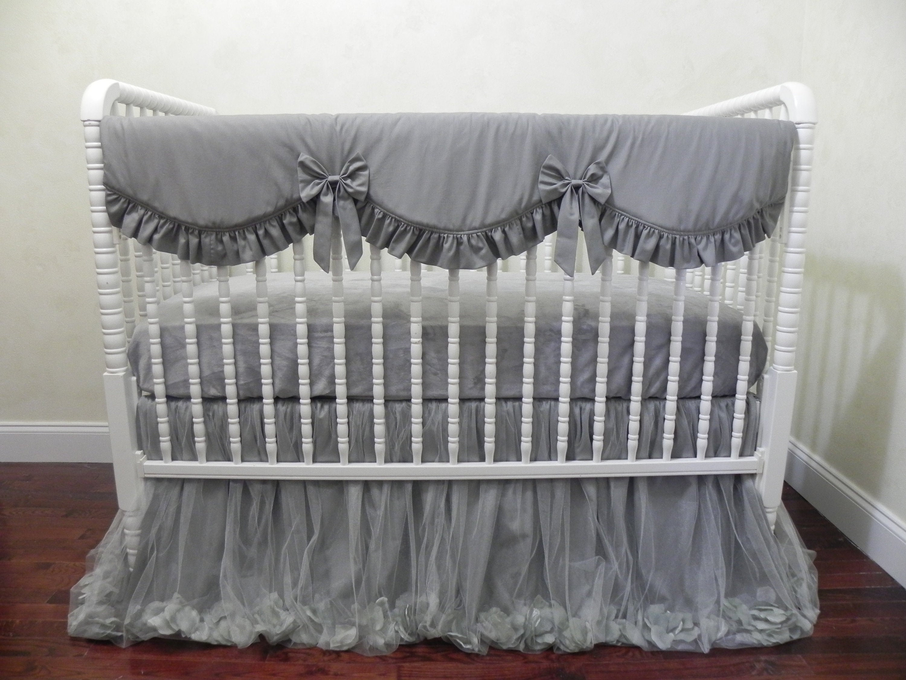 Gray Princess Baby Girl Crib Bedding Set Giselle Crib Rail Etsy
