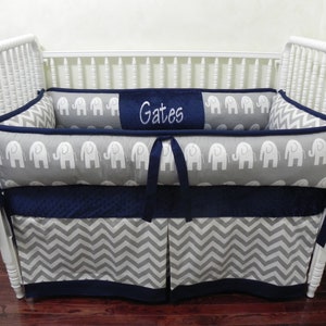 gray elephant crib bedding