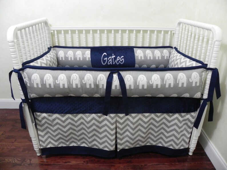 gray elephant crib bedding