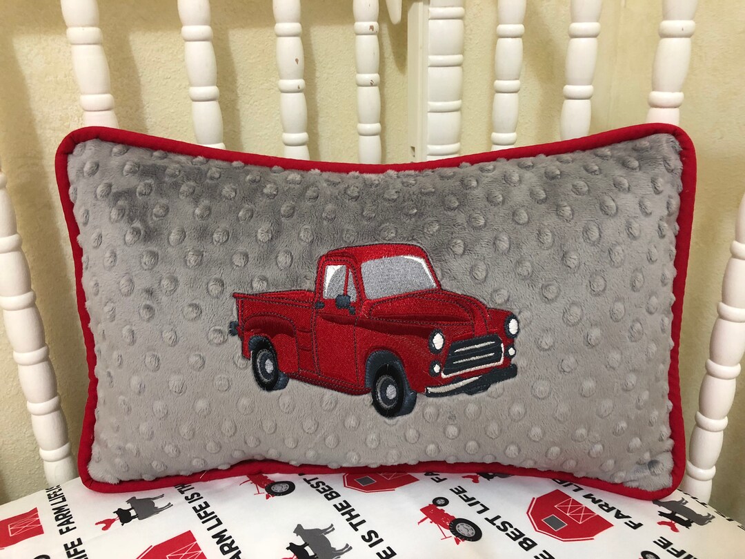 Accent Pillow With Red Vintage Truck Design Baby Boy Nursery Pillow
