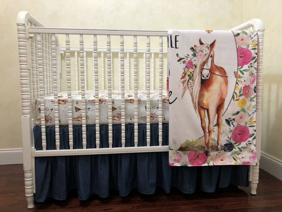 Baby Girl Horse Crib Bedding Set Floral Horse Baby Blanket Etsy