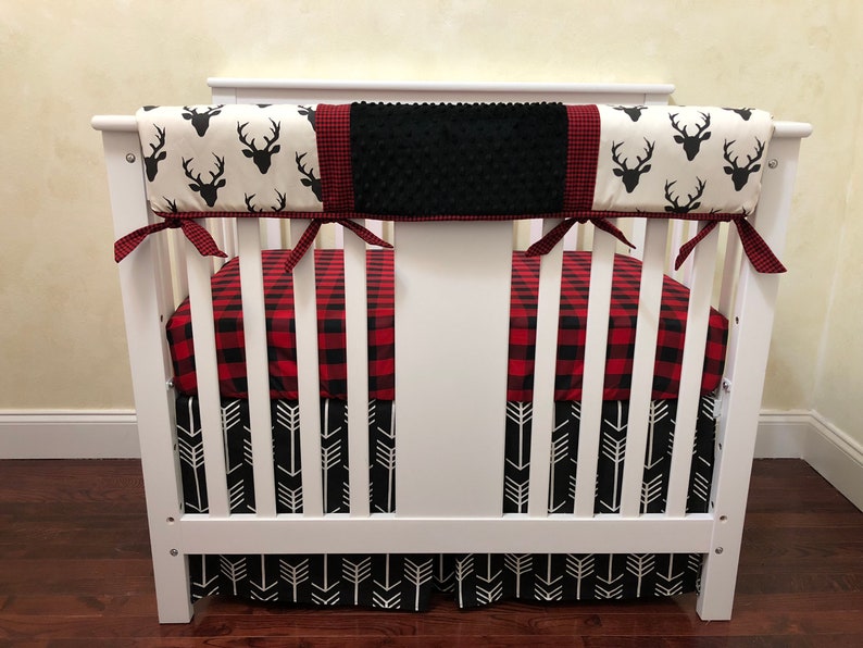Baby Boy MINI CRIB Bedding Deer Baby Bedding Red Buffalo Etsy