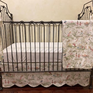 Juego de cuna infantil con estampado de rimas infantiles, falda de cuna festoneada, para niña y niño.