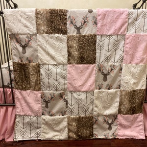 Baby Girl Floral Deer Crib Bedding, Floral Deer Crib Sheet, Patchwork ...