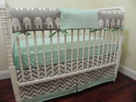 Mint And Gray Elephant Crib Bedding Set Brevyn Gender Etsy