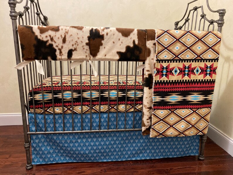Cowhide Baby Bedding Aztec Crib Bedding Southwestern Baby Etsy