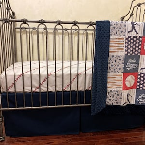 Baseball Crib Bedding, Boy Baby Bedding, Baseball Crib Sheet, Crib Skirt, Minky Blanket, Toddler Bedding