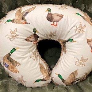 Duck Nursing Pillow Cover, Fawn Minky Woodland Nursing Pillow Cover, Green, Cream and Brown