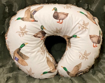 Duck Nursing Pillow Cover, Fawn Minky Woodland Nursing Pillow Cover, Green, Cream and Brown
