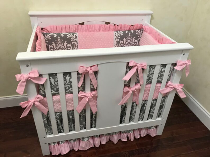 Baby Girl MINI CRIB Bedding Pink and Gray Mini Crib Bedding Etsy