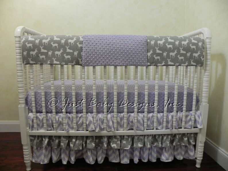 Lavender And Gray Baby Girl Woodland Crib Bedding Set Olga Etsy