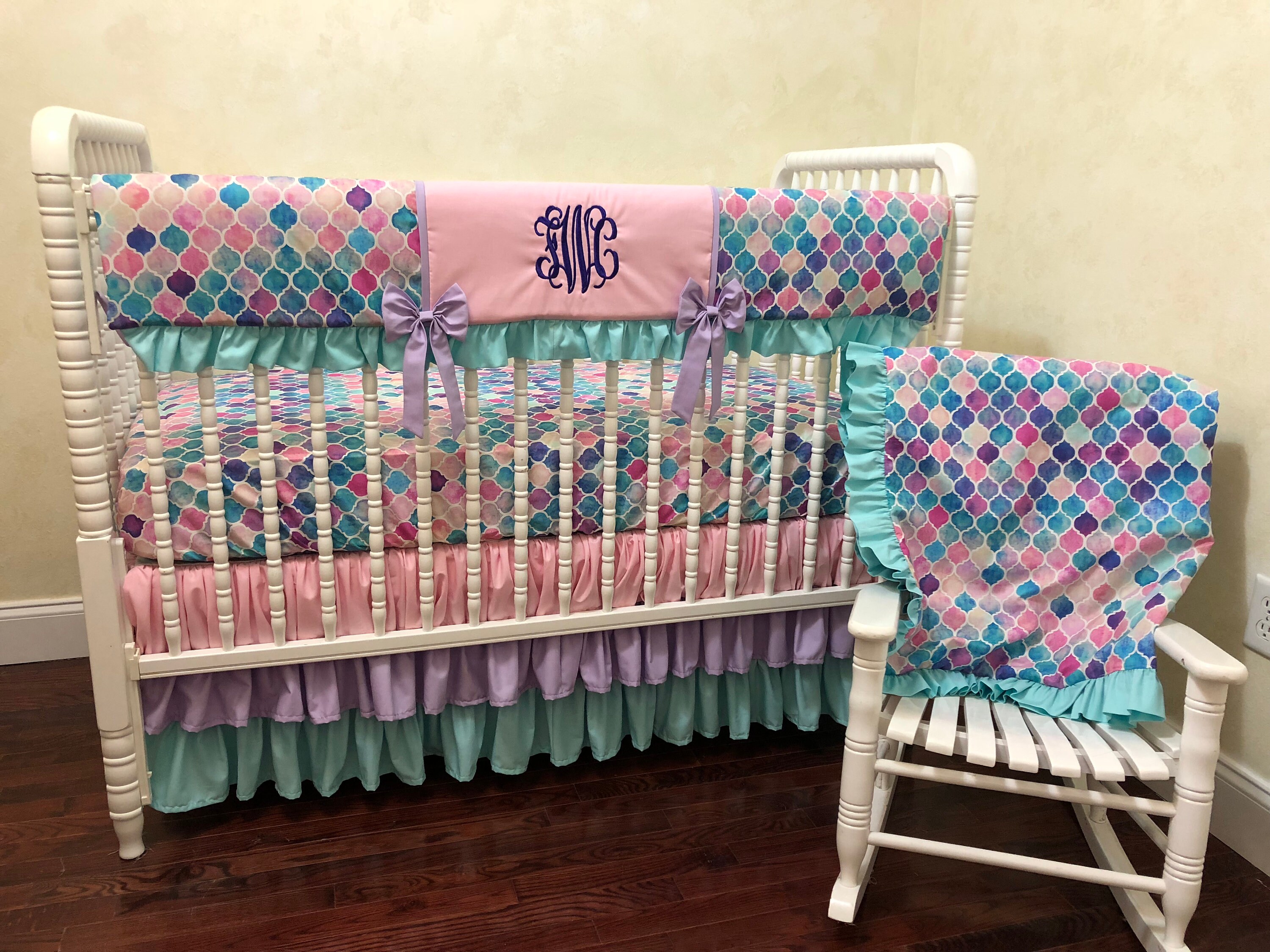 Girl Baby Bedding Set Mermaid Crib In Pink Aqua 50