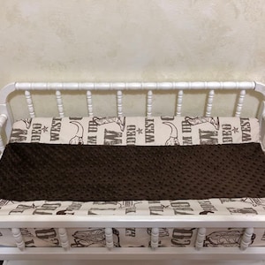Changing Pad Cover- Cowboy Rodeo with Brown Minky Dot, Baby Bedding, Baby Changing Pad Cover, Baby Bedding Accessories