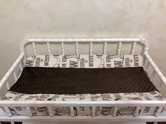 Changing Pad Cover Cowboy Rodeo With Brown Minky Dot Baby Etsy