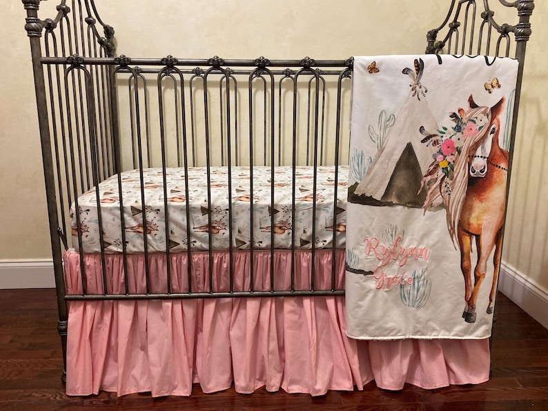 Baby Girl Boho Floral Horse Crib Bedding Horse Crib Sheet Etsy