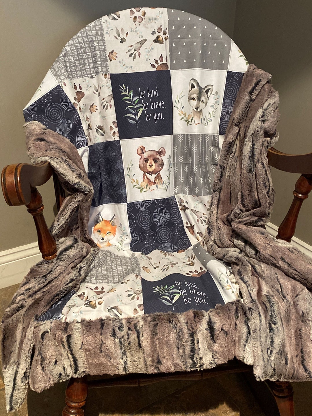 Woodland Baby Animals Blanket, Baby Boy Blanket, Woodland Nursery