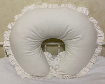 White Linen Nursing Pillow Cover with Ruffle, Baby Boy, Baby Girl Nursing Pillow Cover, Breastfeeding Pillow Cover