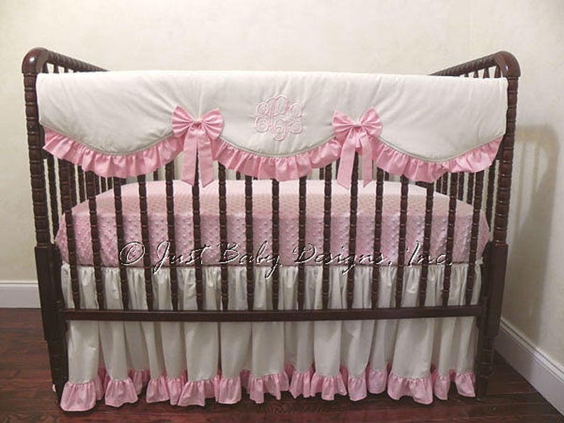 Baby Girl Crib Bedding Set Ainsley Ivory Cream And Pink Baby Etsy