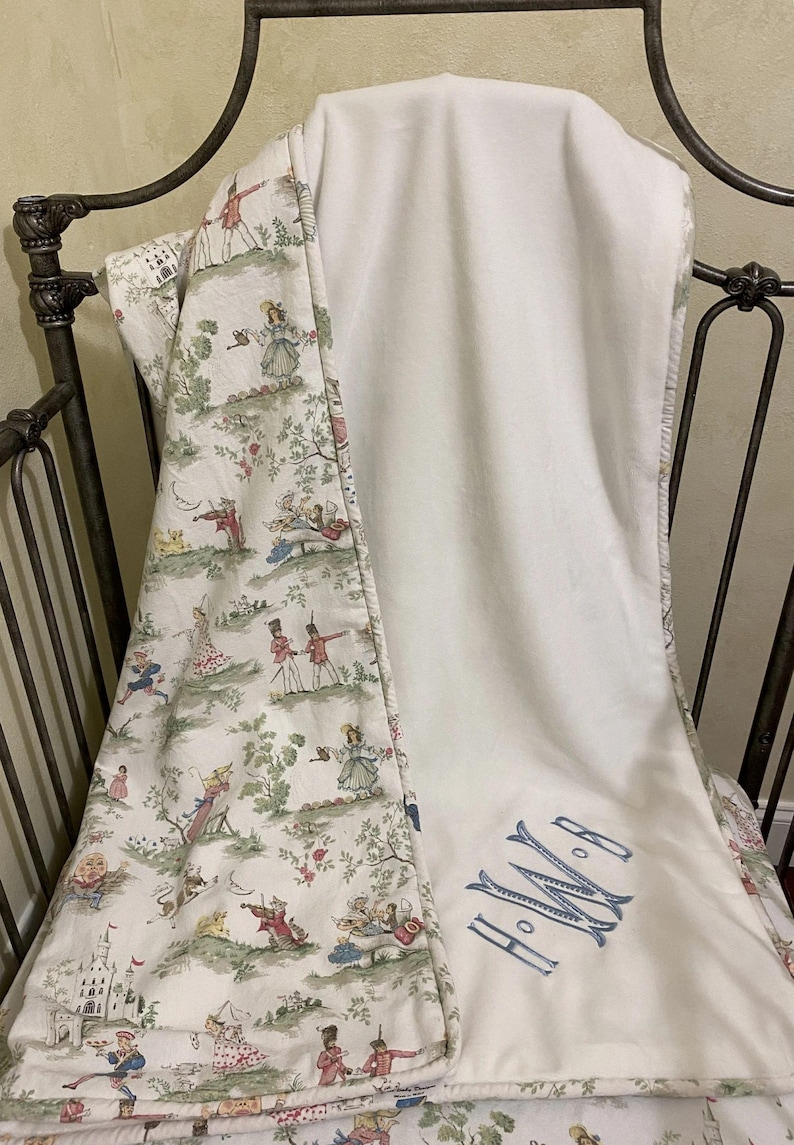 Sage Green Gingham with Nursery Rhyme Toile Baby Crib Bedding, Boy, Girl, Neutral Standard or Mini Crib Size, Choose Your Pieces image 4
