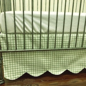 5 Colors Gingham Scallop Edge Crib Skirt, Baby Boy, Baby Girl Crib Bedding, Blue, Pink, Green, Tan Gingham Crib Skirt, Choose Your Color