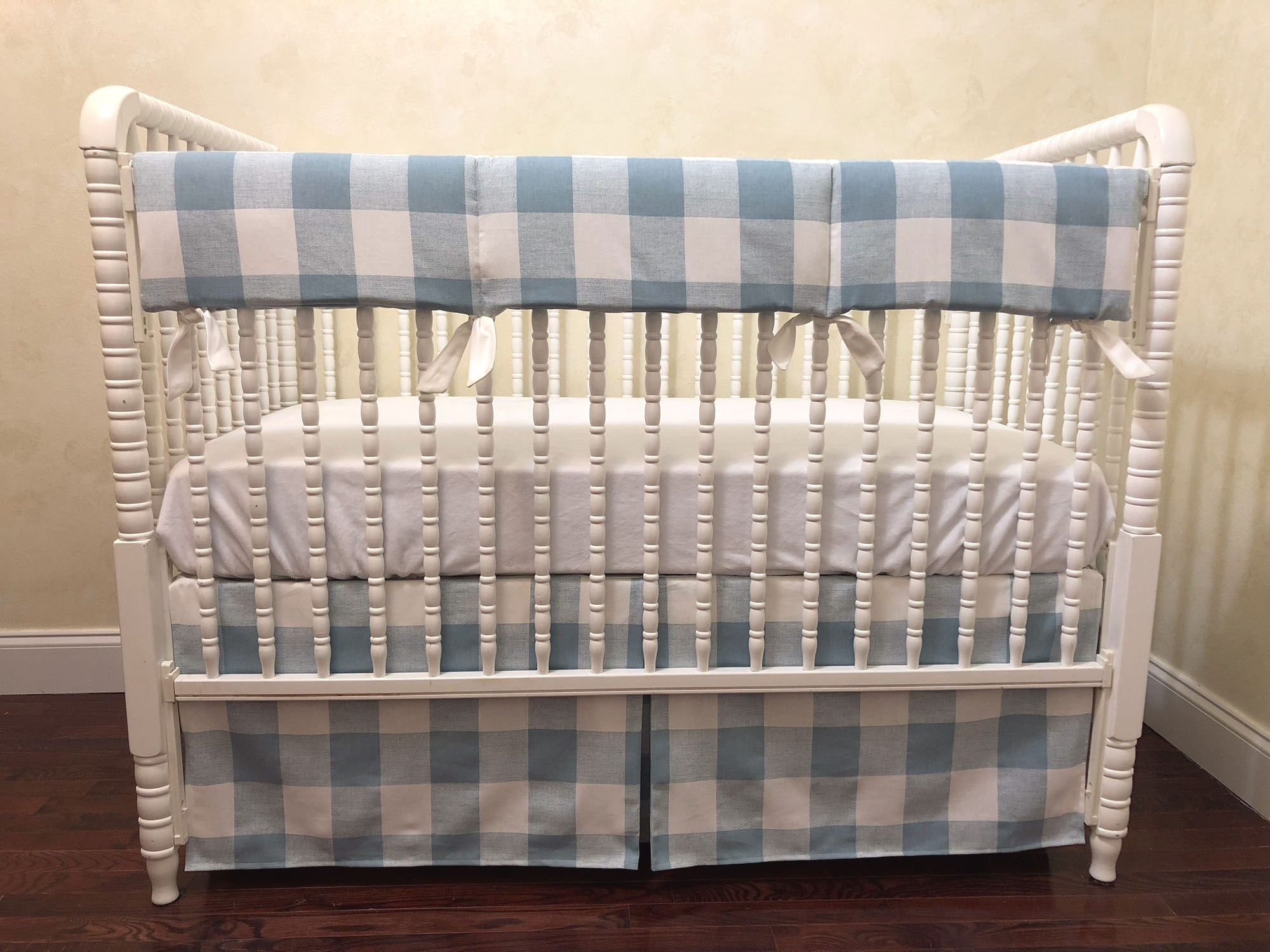 grey plaid crib skirt